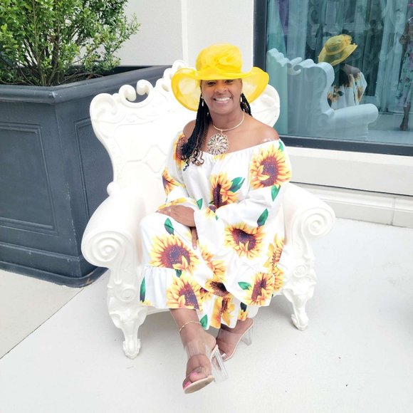 Sunflower Print Bell Sleeve Ruffle Hem Swing Dress - Picture 2 of 6